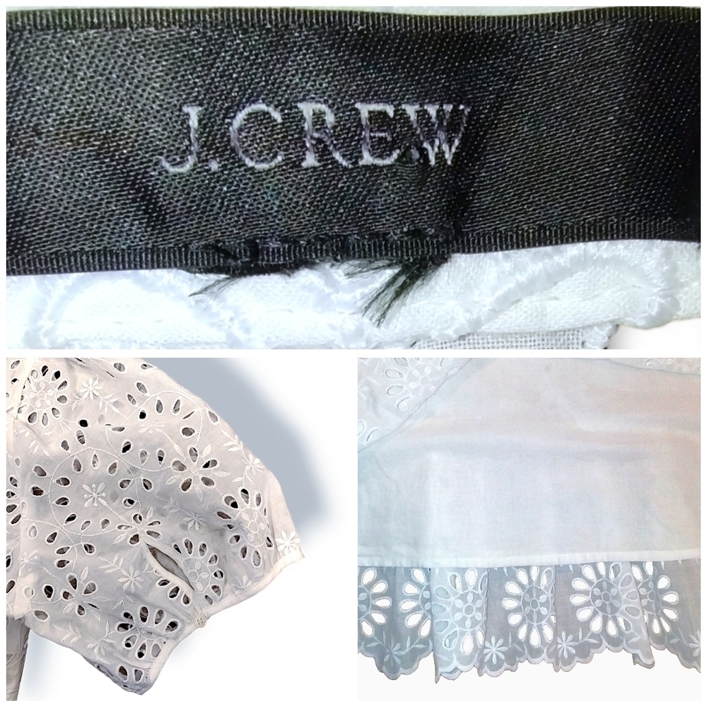 J.Crew White Eyelet Puff Sleeve Ruffle Dress AW798 - Picture 5 of 7